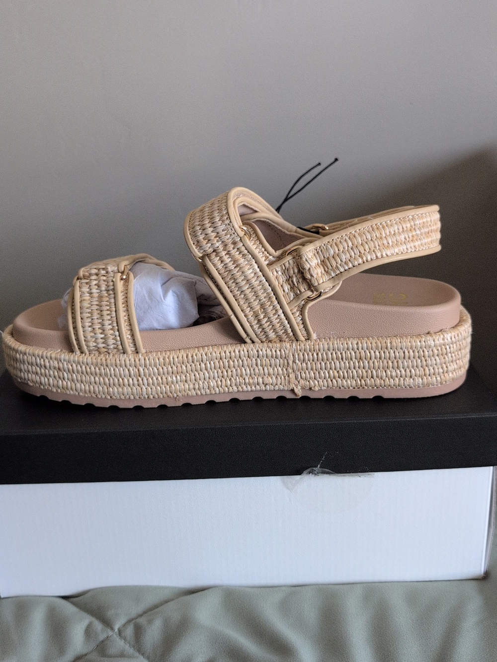 Woven Beige Platform Sandal with Adjustable Straps